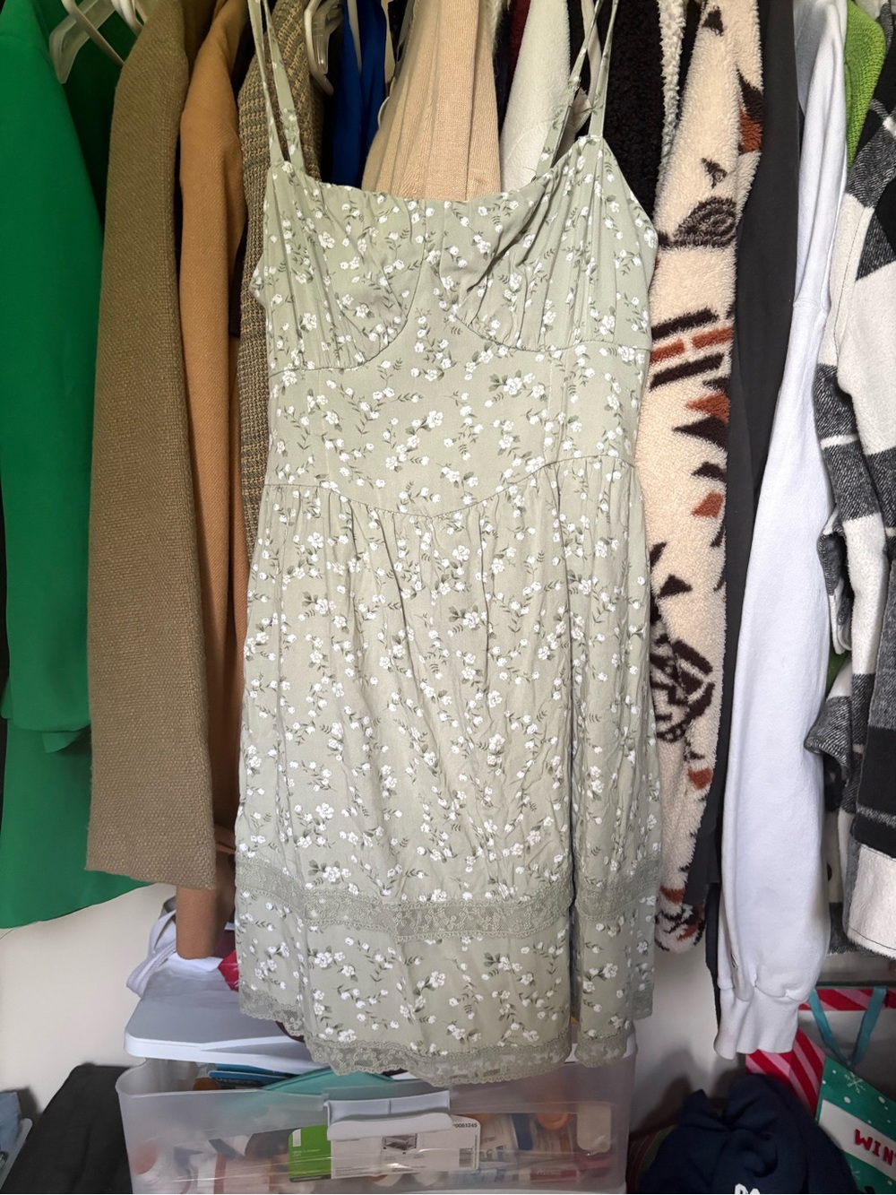 Hollister Sage Green Floral Spaghetti-Strap Dress